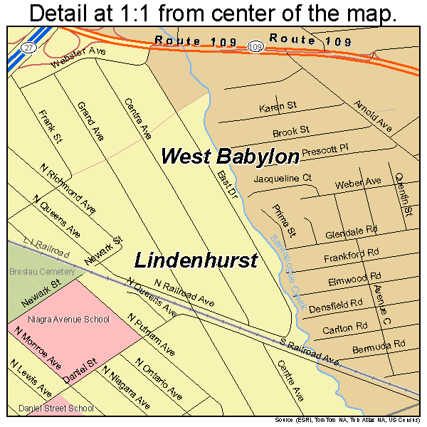 West Babylon, New York road map detail
