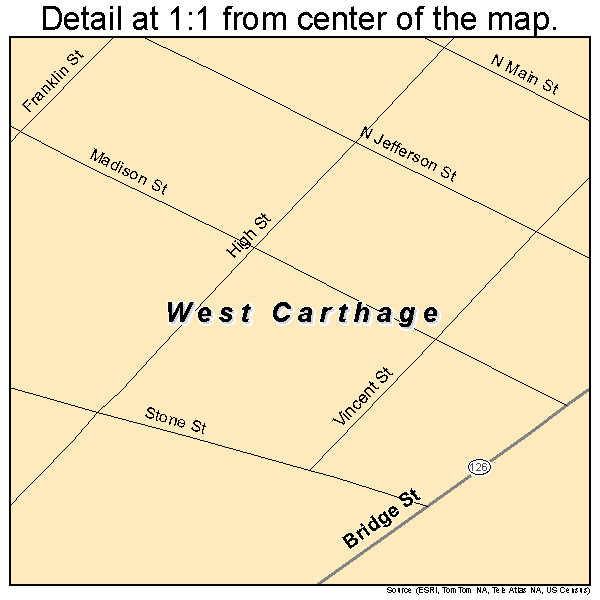 West Carthage, New York road map detail