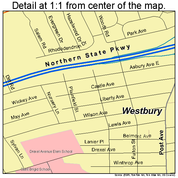 Westbury, New York road map detail