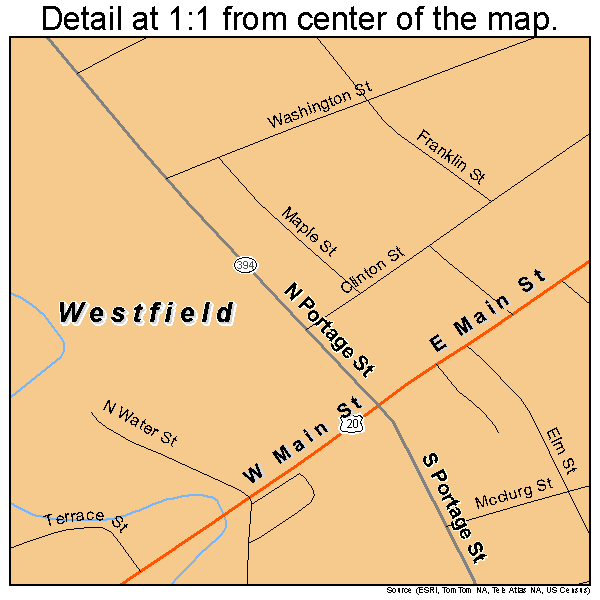 Westfield, New York road map detail