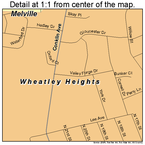 Wheatley Heights, New York road map detail