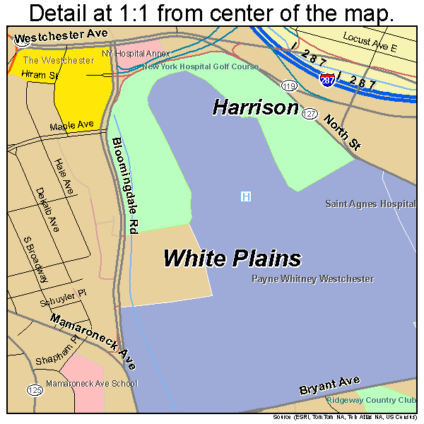 White Plains, New York road map detail