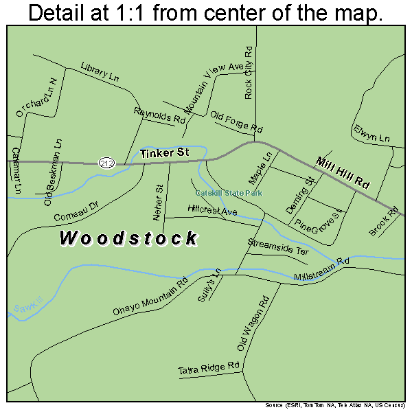 Woodstock, New York road map detail