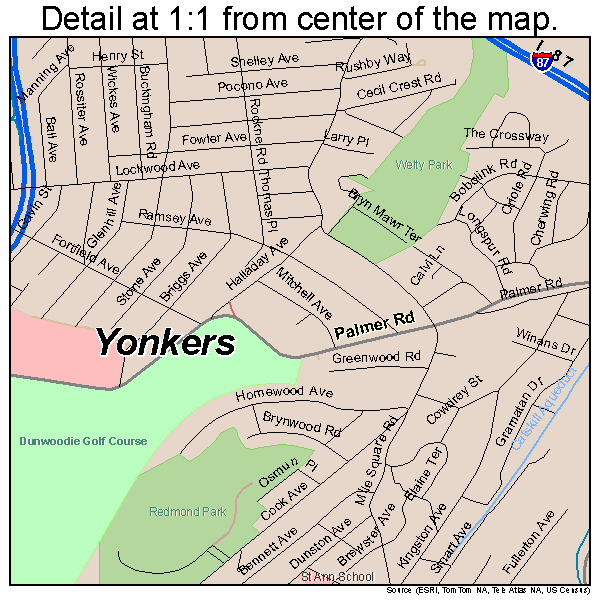 Yonkers, New York road map detail
