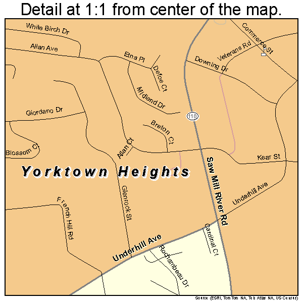 Yorktown Heights, New York road map detail