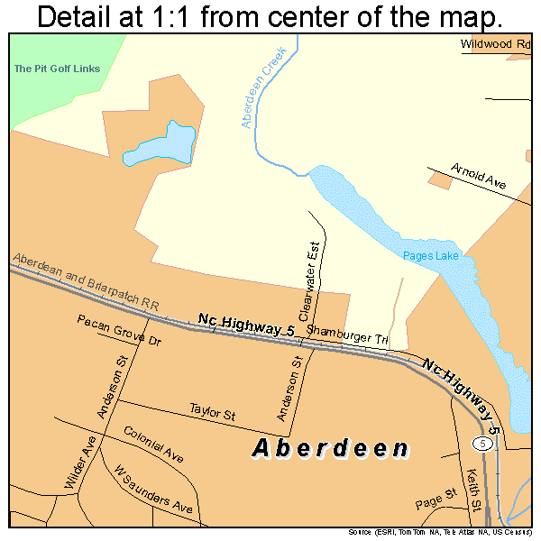 Aberdeen, North Carolina road map detail