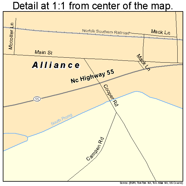 Alliance, North Carolina road map detail