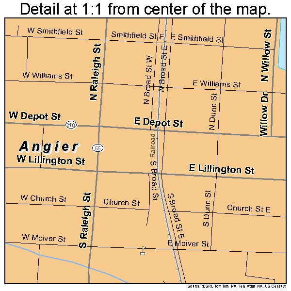 Angier, North Carolina road map detail