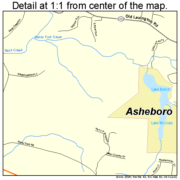 Asheboro, North Carolina road map detail