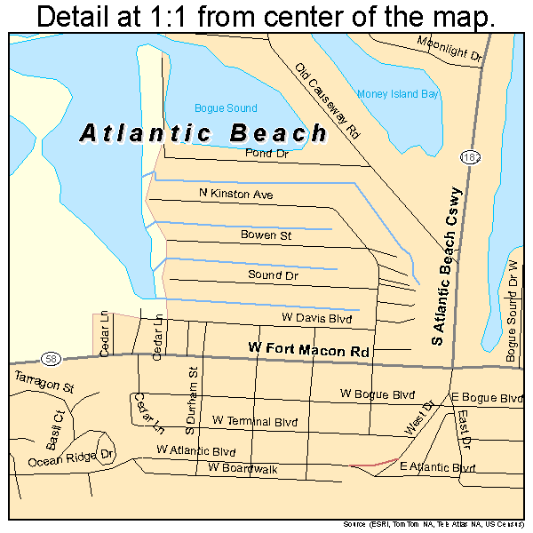 Atlantic Beach, North Carolina road map detail