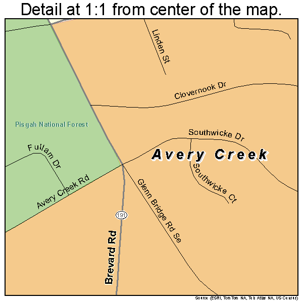 Avery Creek, North Carolina road map detail