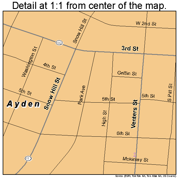 Ayden, North Carolina road map detail