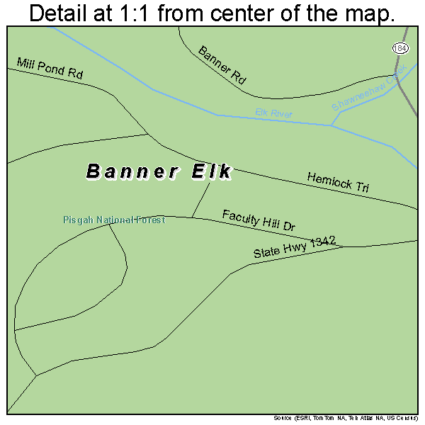 Banner Elk, North Carolina road map detail