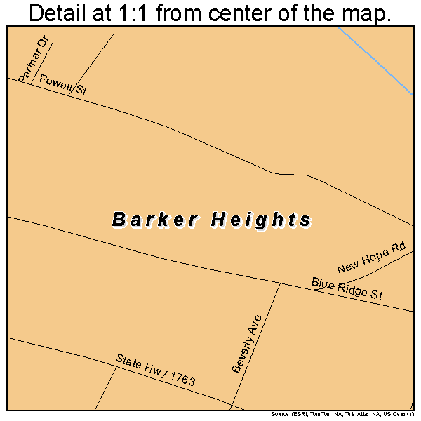 Barker Heights, North Carolina road map detail