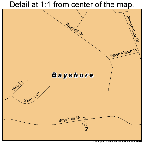 Bayshore, North Carolina road map detail