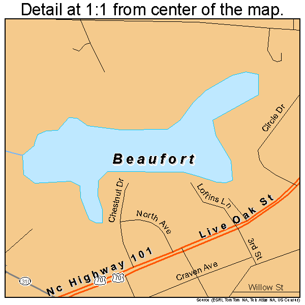 Beaufort, North Carolina road map detail