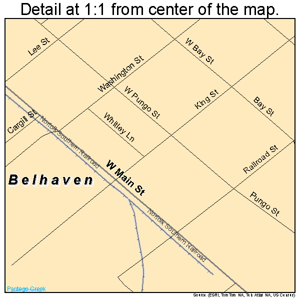Belhaven, North Carolina road map detail