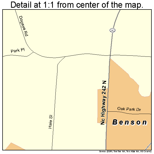 Benson, North Carolina road map detail