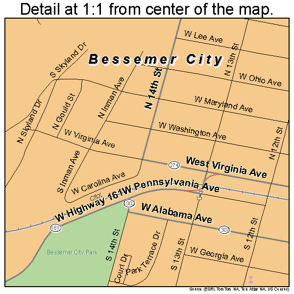 Bessemer City, North Carolina road map detail