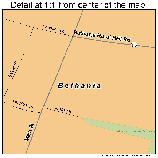Bethania, North Carolina road map detail