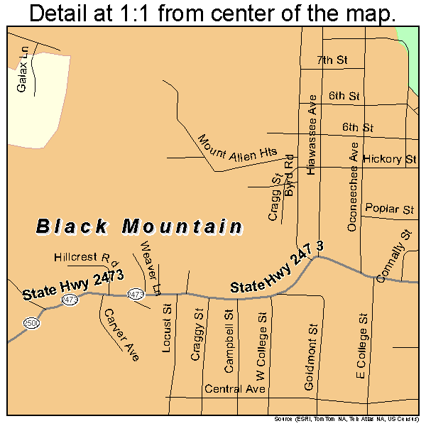 Black Mountain, North Carolina road map detail