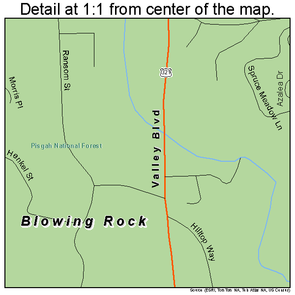 Blowing Rock, North Carolina road map detail