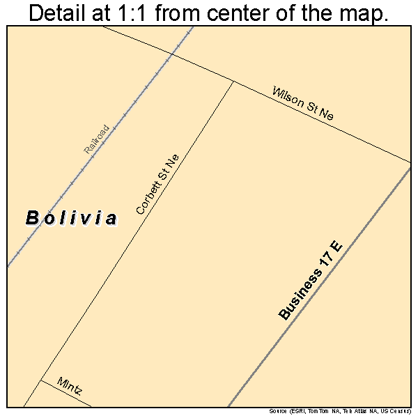 Bolivia, North Carolina road map detail