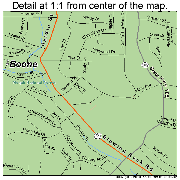 Boone, North Carolina road map detail