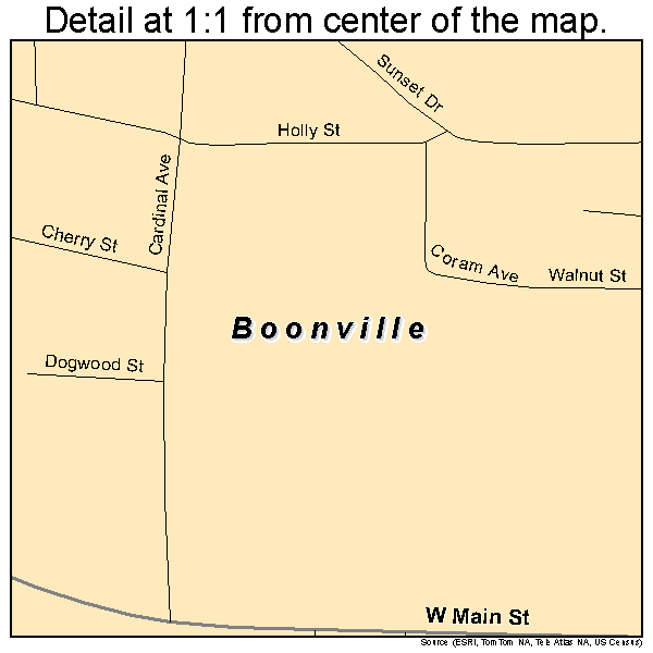 Boonville, North Carolina road map detail