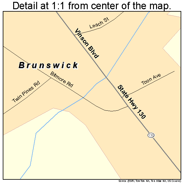Brunswick, North Carolina road map detail