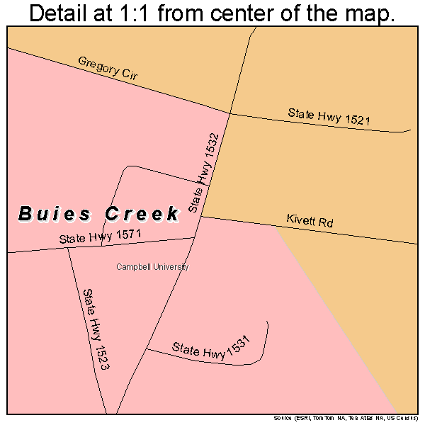 Buies Creek, North Carolina road map detail