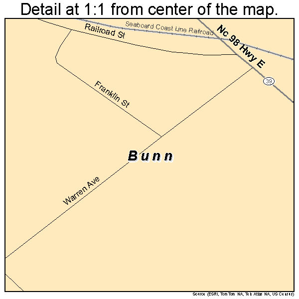 Bunn, North Carolina road map detail