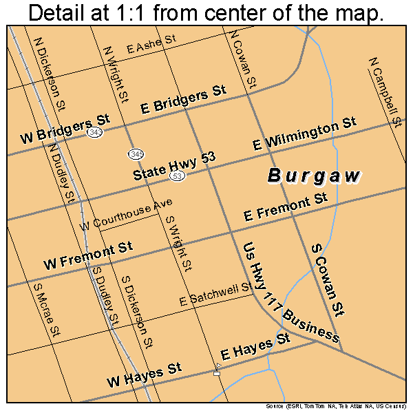 Burgaw, North Carolina road map detail