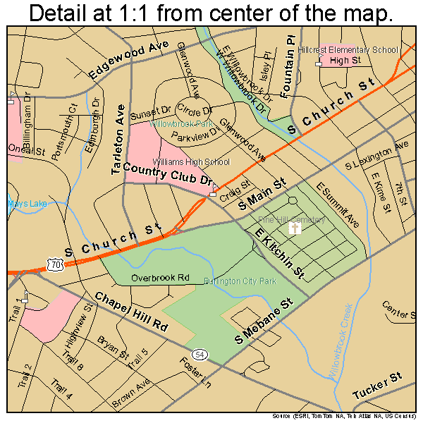 Burlington, North Carolina road map detail