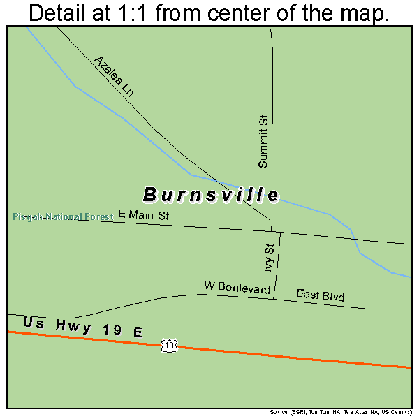 Burnsville, North Carolina road map detail