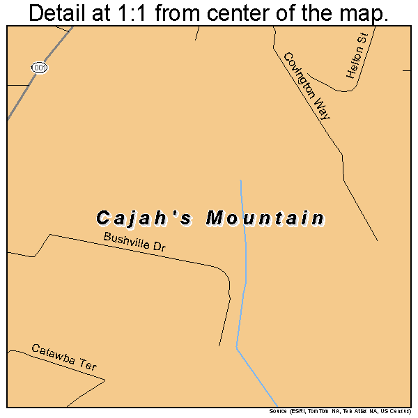 Cajah's Mountain, North Carolina road map detail