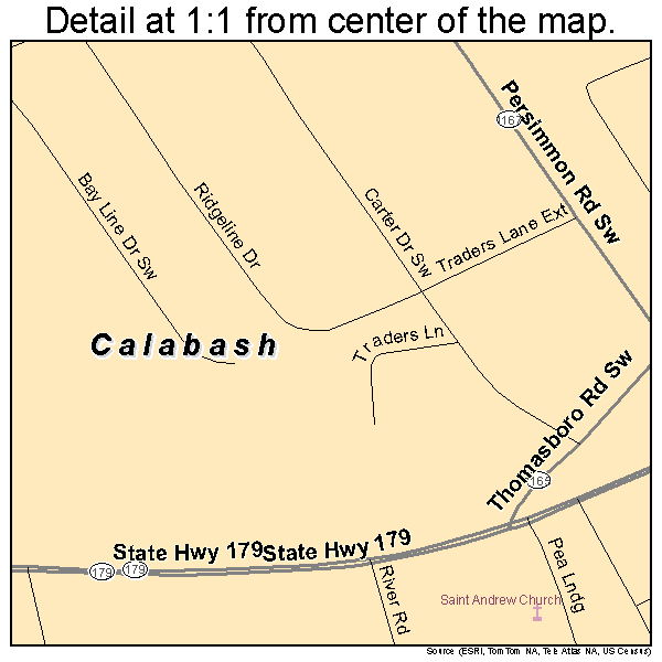 Calabash, North Carolina road map detail