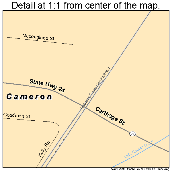 Cameron, North Carolina road map detail