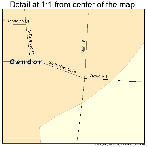 Candor, North Carolina road map detail
