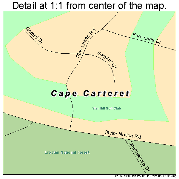 Cape Carteret, North Carolina road map detail
