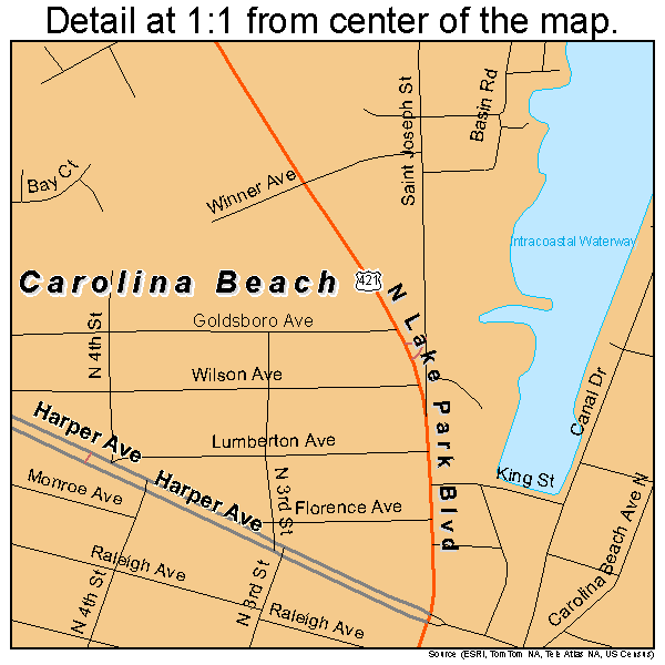 Carolina Beach, North Carolina road map detail