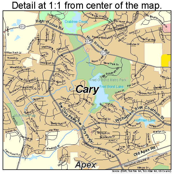 Cary, North Carolina road map detail