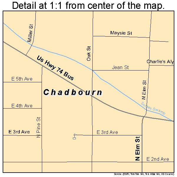 Chadbourn, North Carolina road map detail
