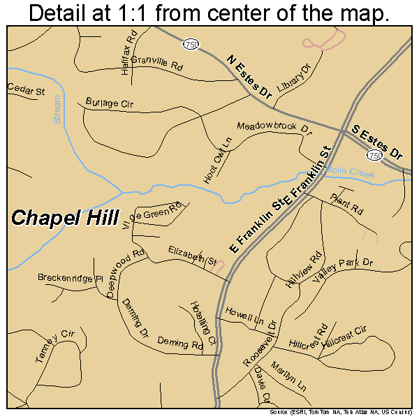 Chapel Hill, North Carolina road map detail