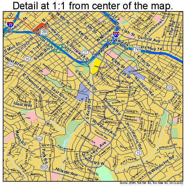 Charlotte, North Carolina road map detail
