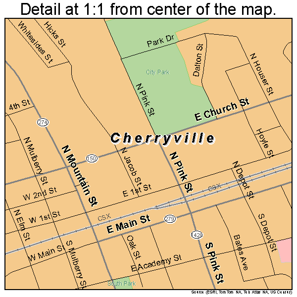 Cherryville, North Carolina road map detail
