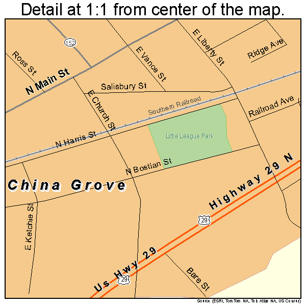 China Grove, North Carolina road map detail