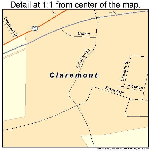 Claremont, North Carolina road map detail