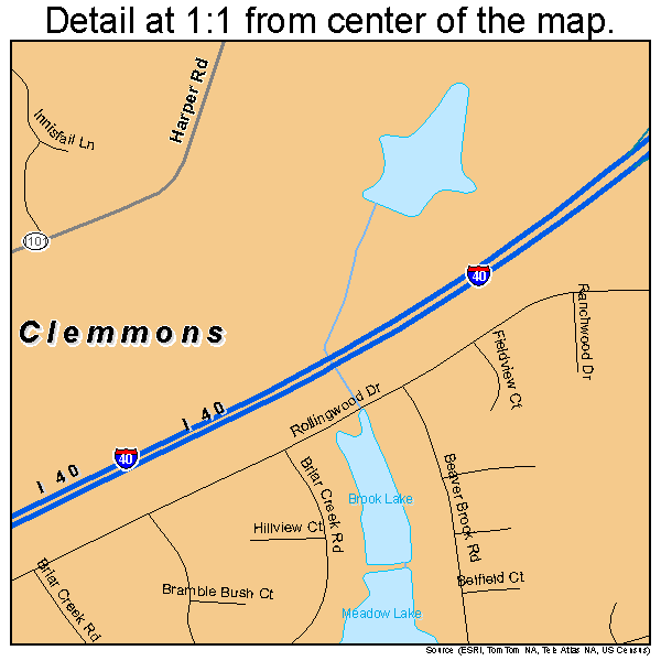 Clemmons, North Carolina road map detail
