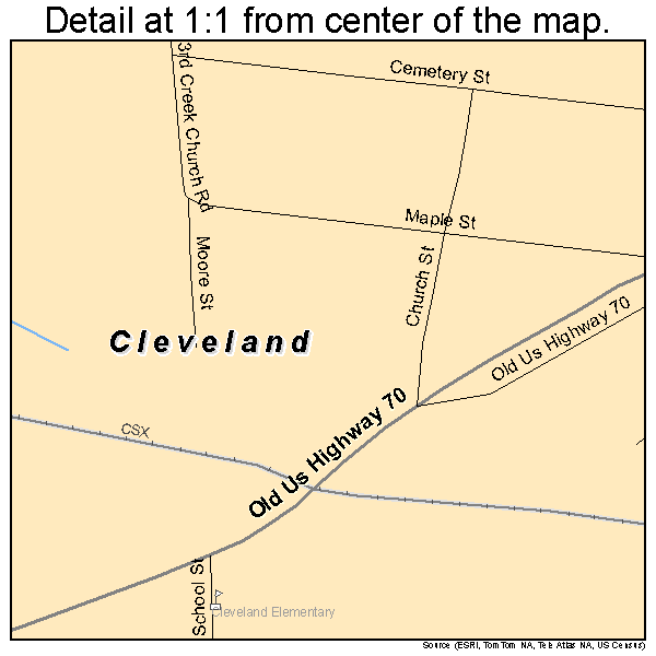 Cleveland, North Carolina road map detail